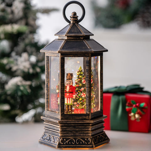 MXwcy front view of lantern showing nutcracker scene and festive glow