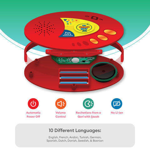 Close-up of language selection display on My Salah Mat benefit: multilingual learning