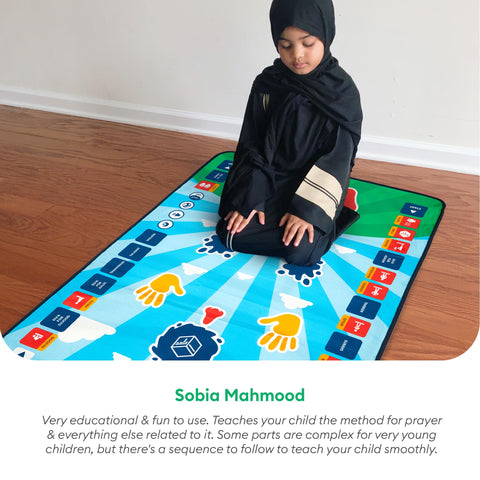 Detail of My Salah Mat fabric texture and stitching benefit: durable comfortable surface
