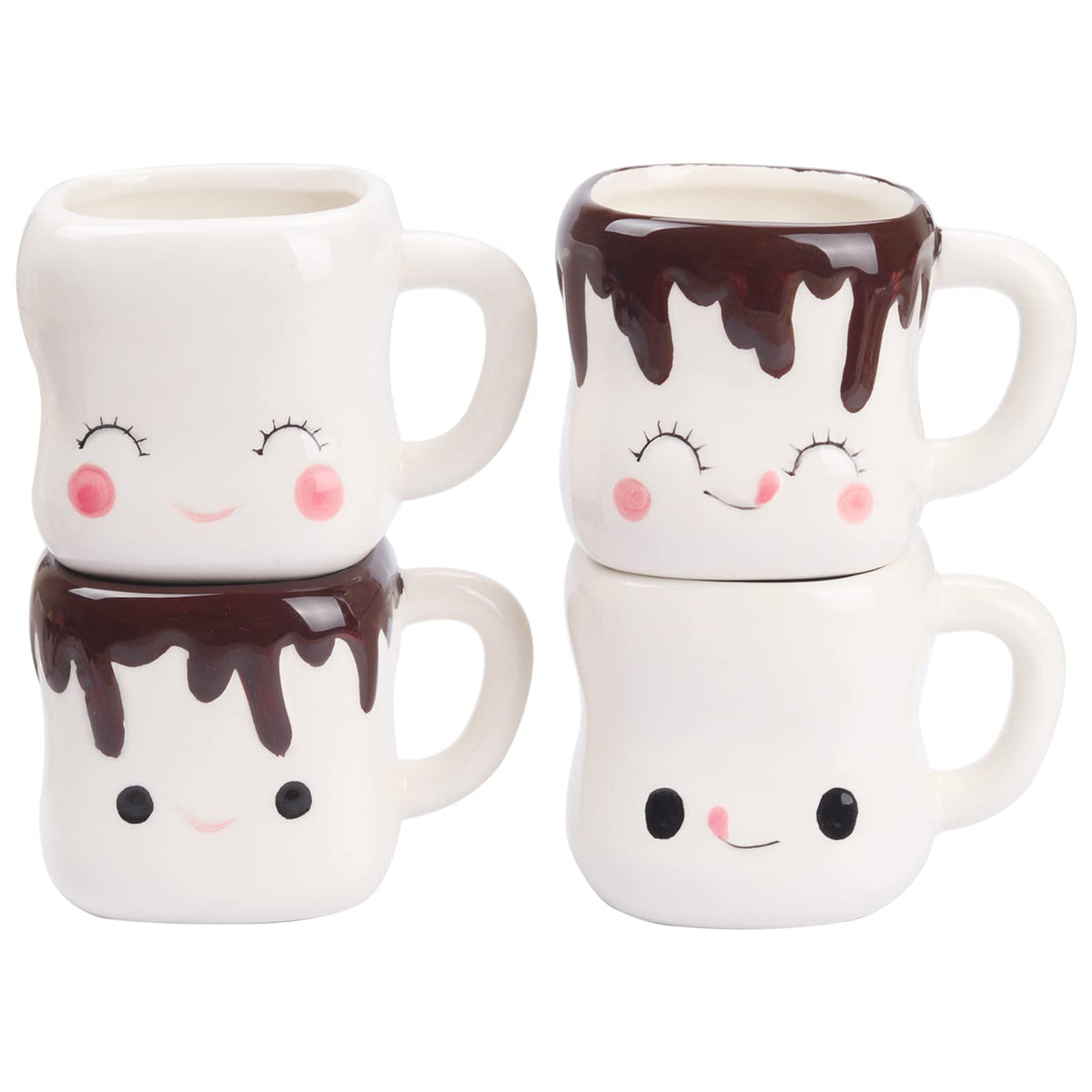 Mycts front view of four marshmallow mugs showing cute smiles and gift-ready look
