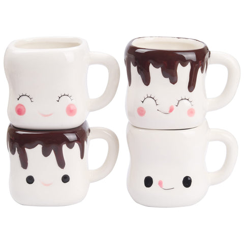 Mycts front view of four marshmallow mugs showing cute smiles and gift-ready look