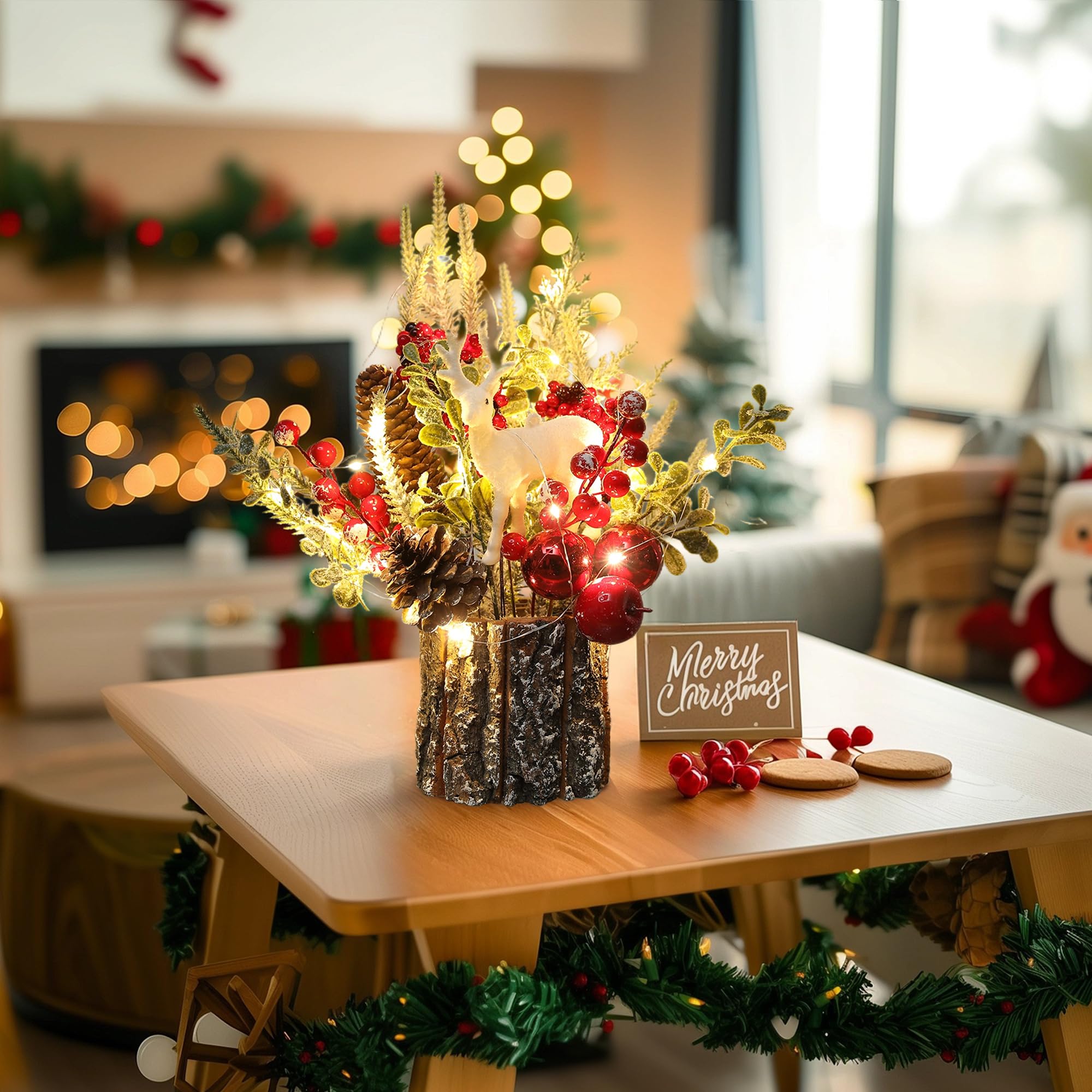 MYELLU stump placed on mantel creating cozy holiday atmosphere and appeal