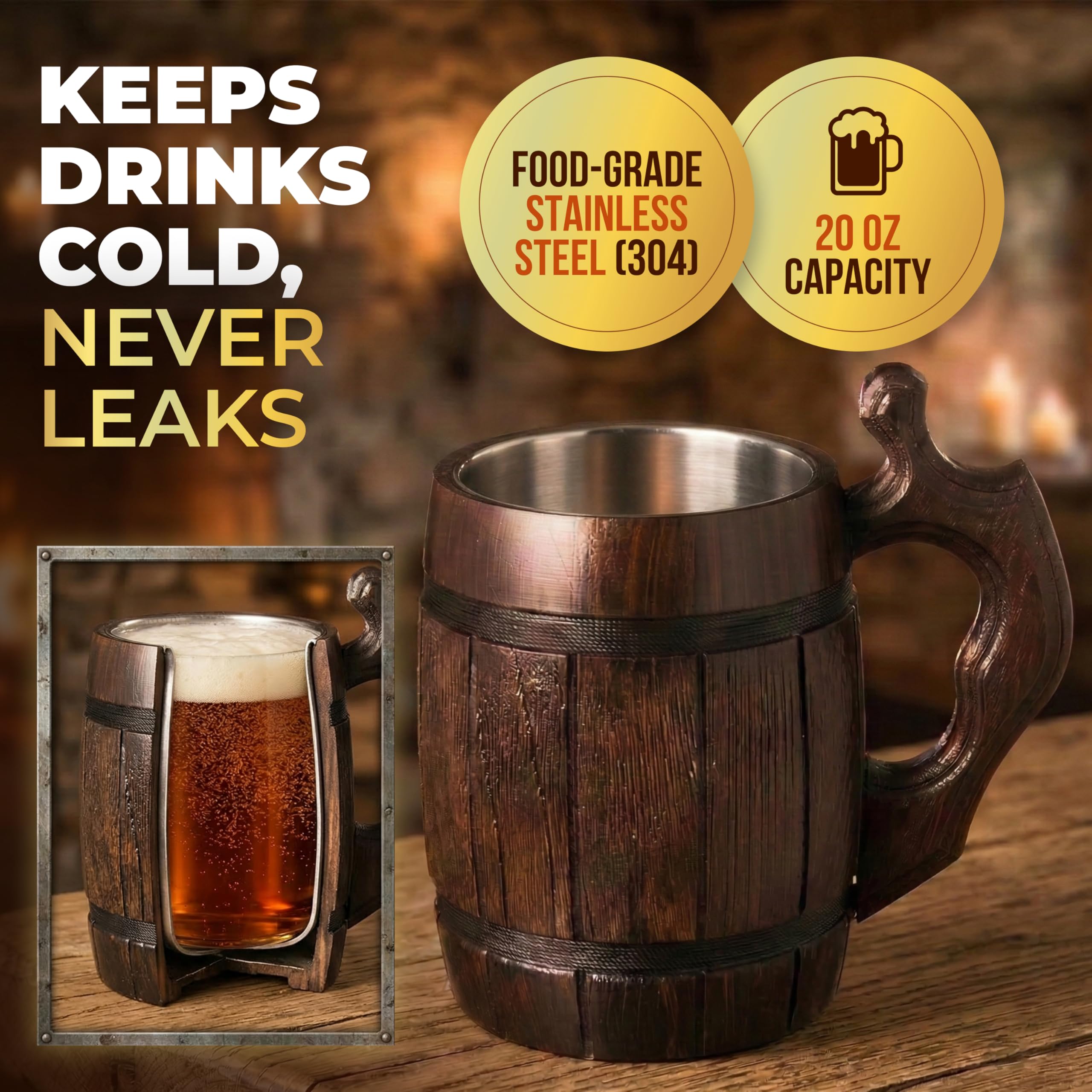 MyFancyCraft barrel brown side profile highlighting handcrafted wood texture and color