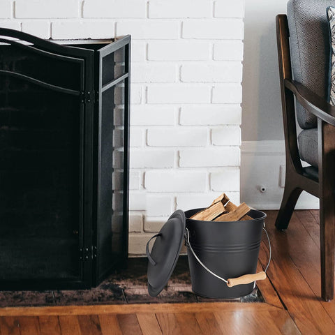 MYFIREPLACEDIRECT bucket on mantel showing decorative and storage benefit