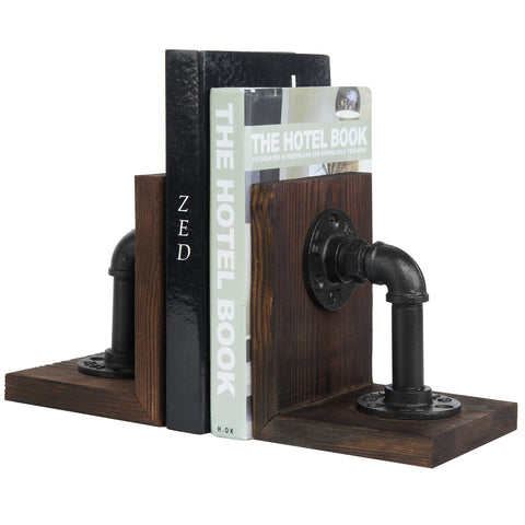 MyGift front view showing industrial pipe and burnt wood for stylish support