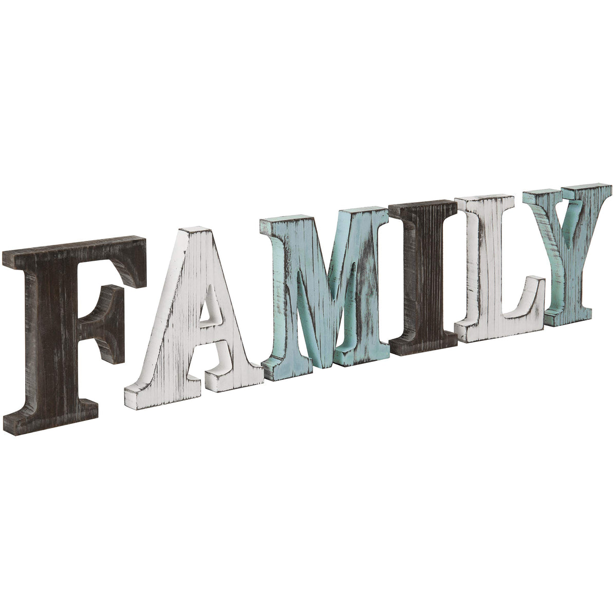 MyGift front view of FAMILY letters showing rustic farmhouse appeal and instant charm