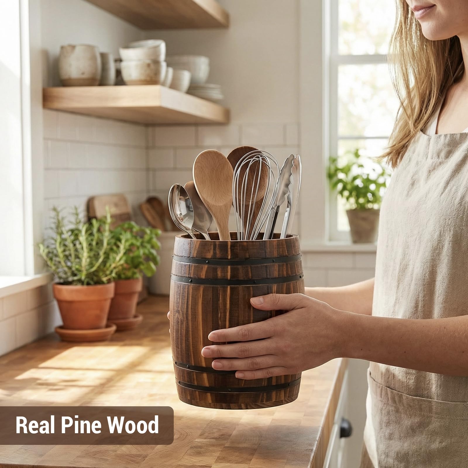 MyGift crock holding spatulas and whisks for quick cooking access