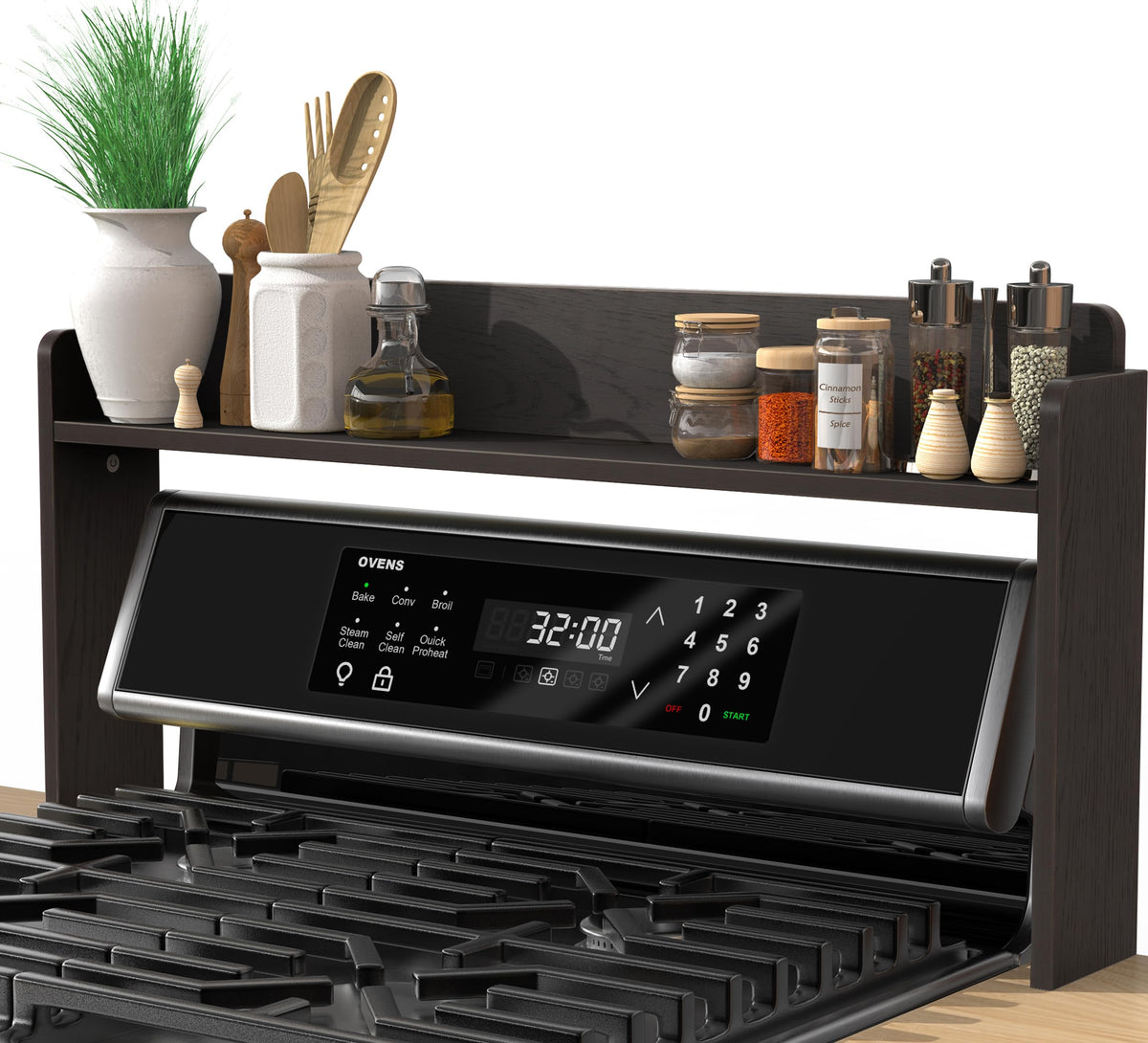 MyLifeUNIT front view showing shelf storage and neat stove organization
