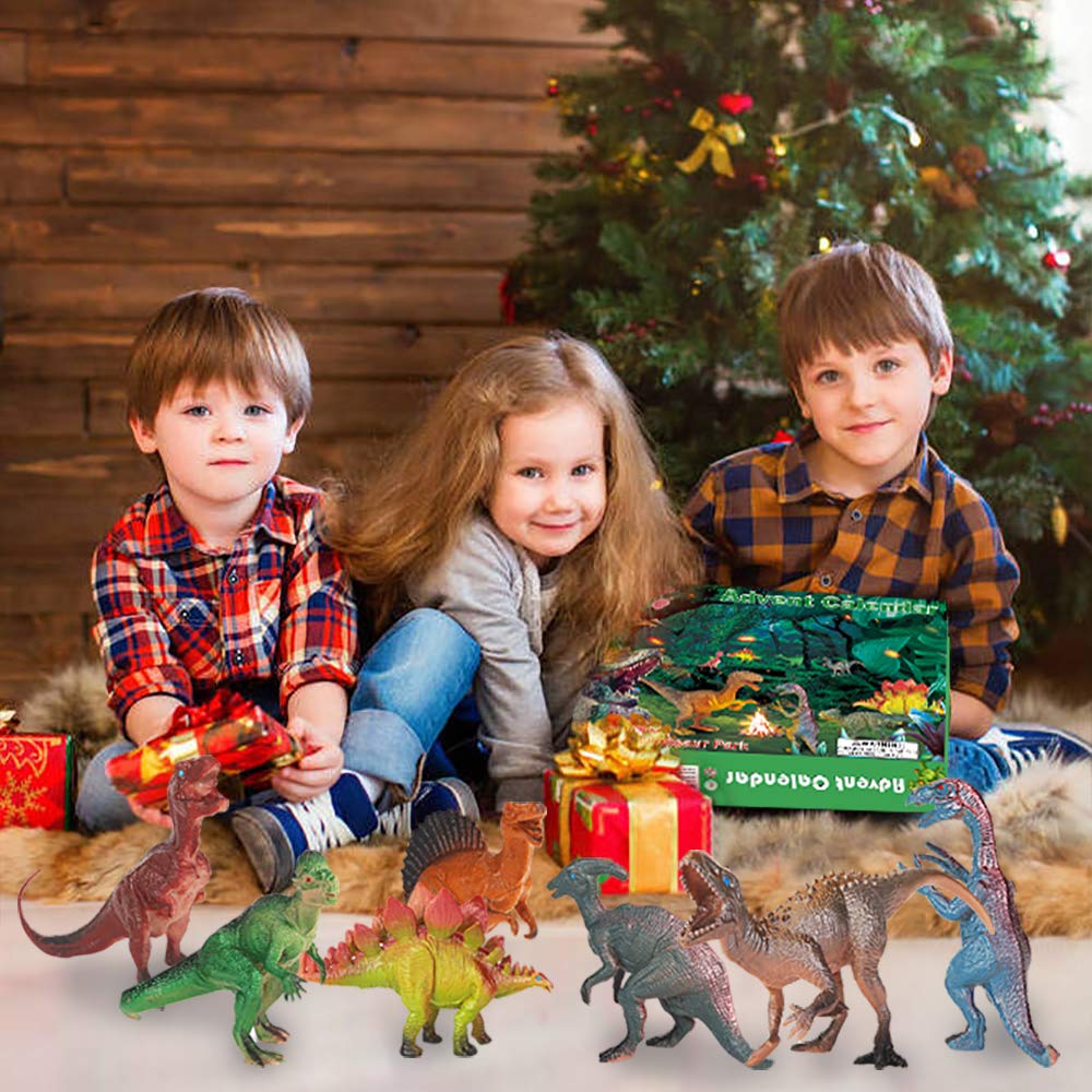 Myouth open calendar door revealing a dinosaur surprise, daily unboxing joy