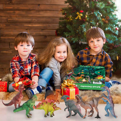 Myouth open calendar door revealing a dinosaur surprise, daily unboxing joy