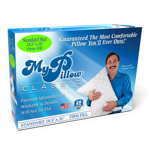 MyPillow front view showing firm shape and neat finish, brand comfort visible