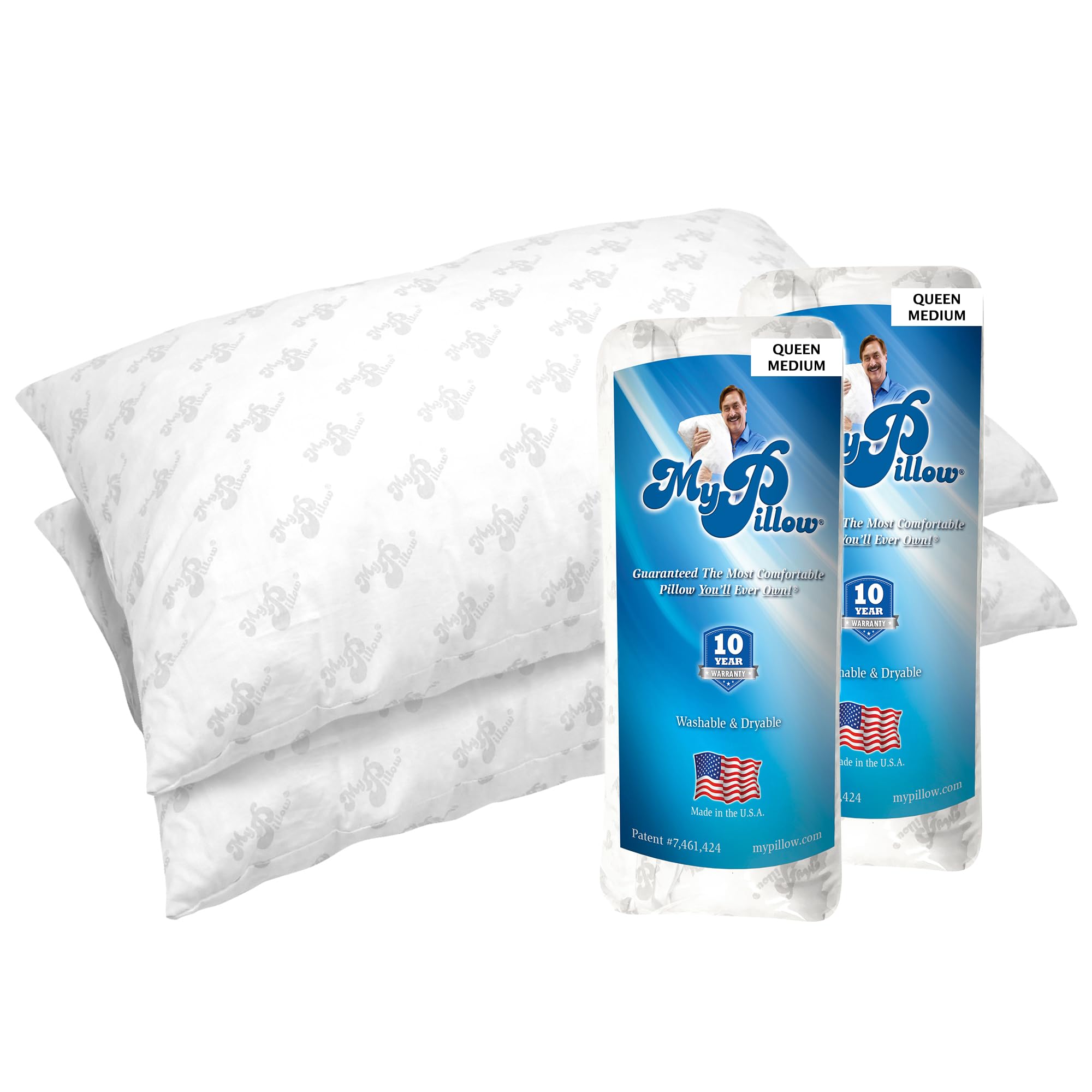 MyPillow front view of queen set showing clean bedding and ready comfort