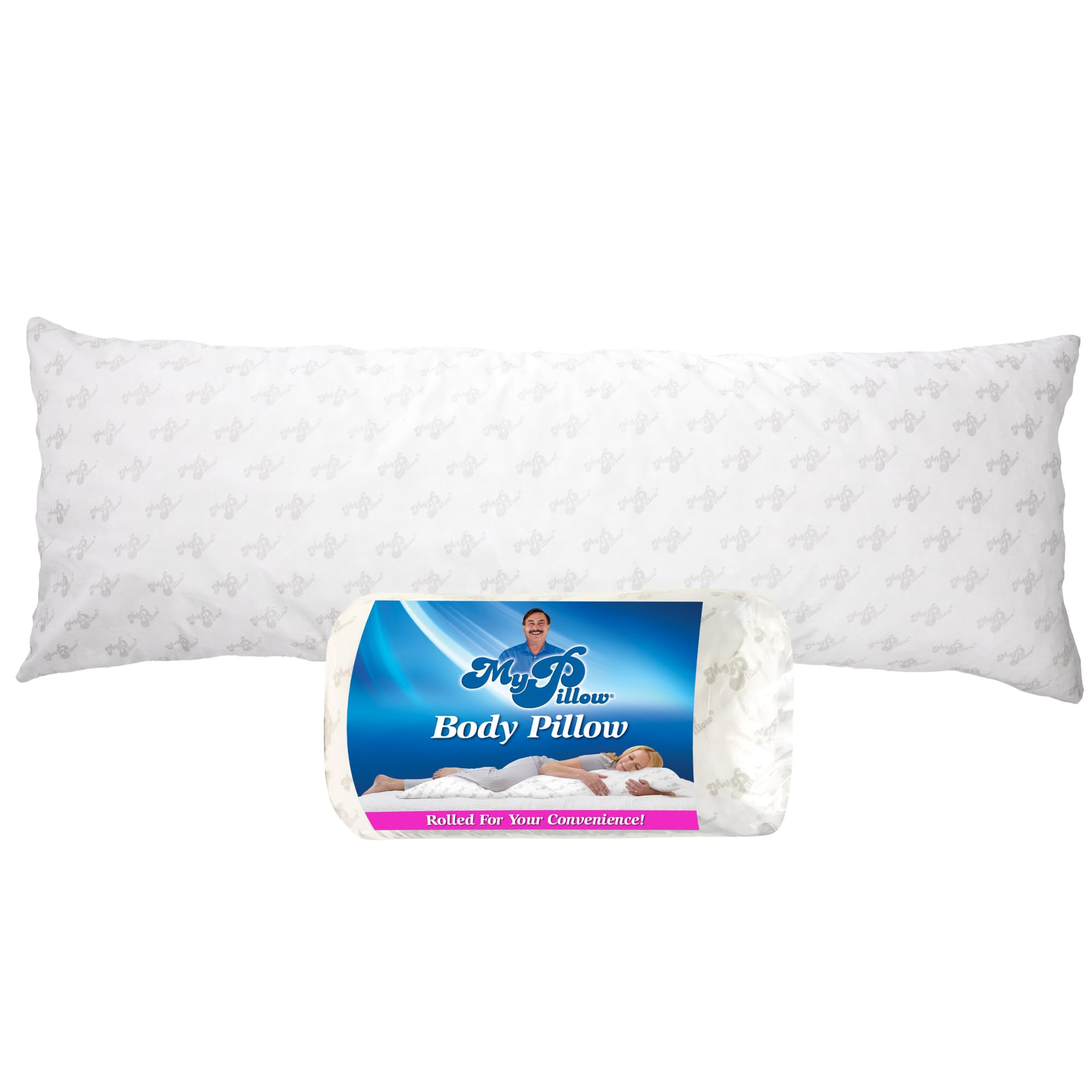 MyPillow full body pillow front view showing full 18x54 coverage and supportive shape