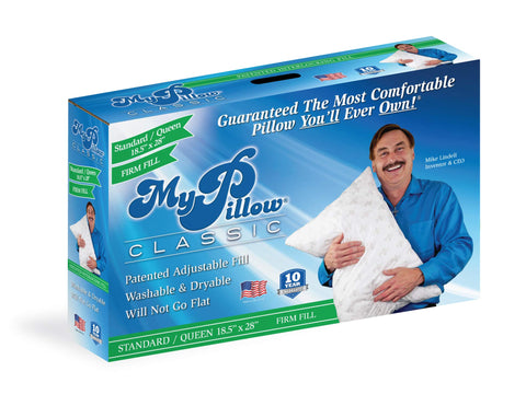MyPillow queen classic front view showing firm shape and support