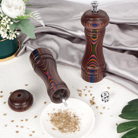 MYRAINBOW top view highlighting the adjustable grind mechanism for precise salt and pepper control