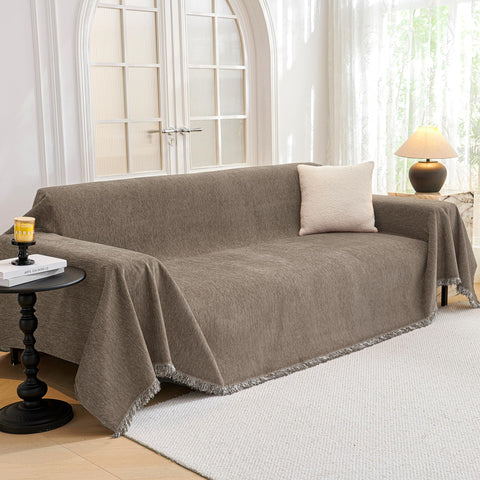 MYSKY HOME front view of sand couch cover showing full sofa protection and clean look