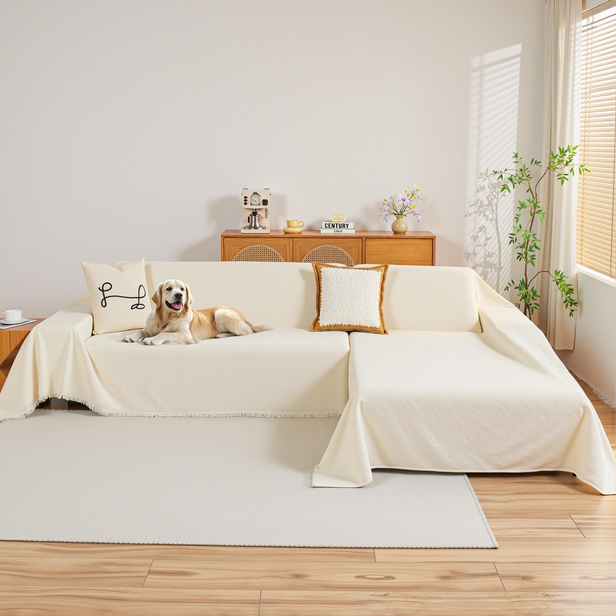 MYSKY HOME front view beige cover on sectional showing full coverage and clean look