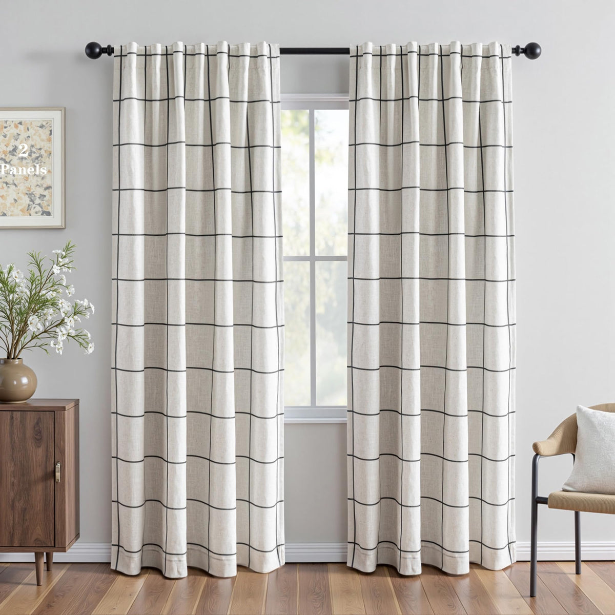 MYSKY HOME front view of two plaid blackout panels showing finished edges and style benefit: polished look