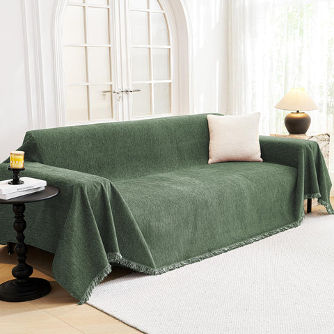 MYSKY HOME front view moss green cover protecting a two-seat sofa and adding style