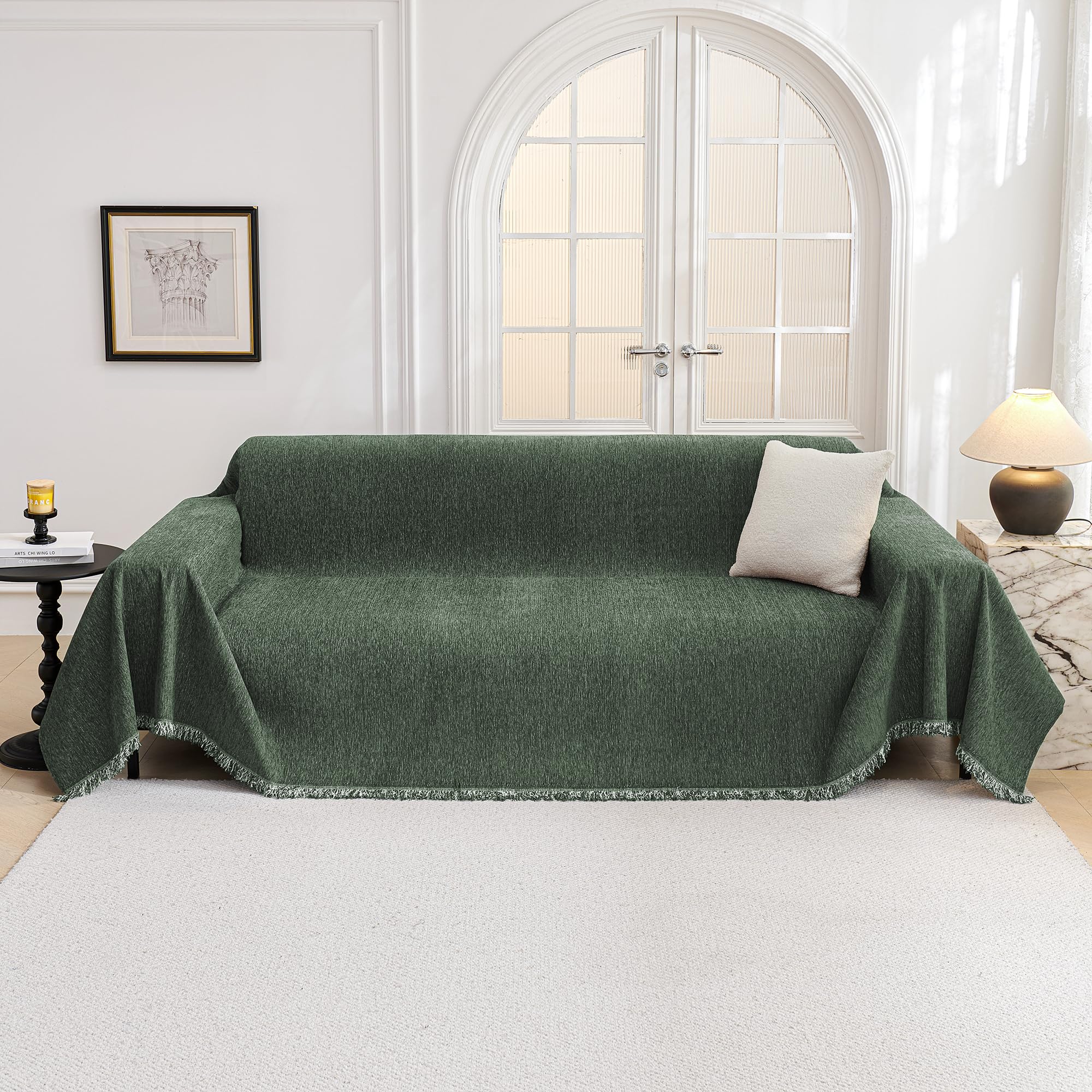MYSKY HOME styled living room scene demonstrating how the moss green complements decor