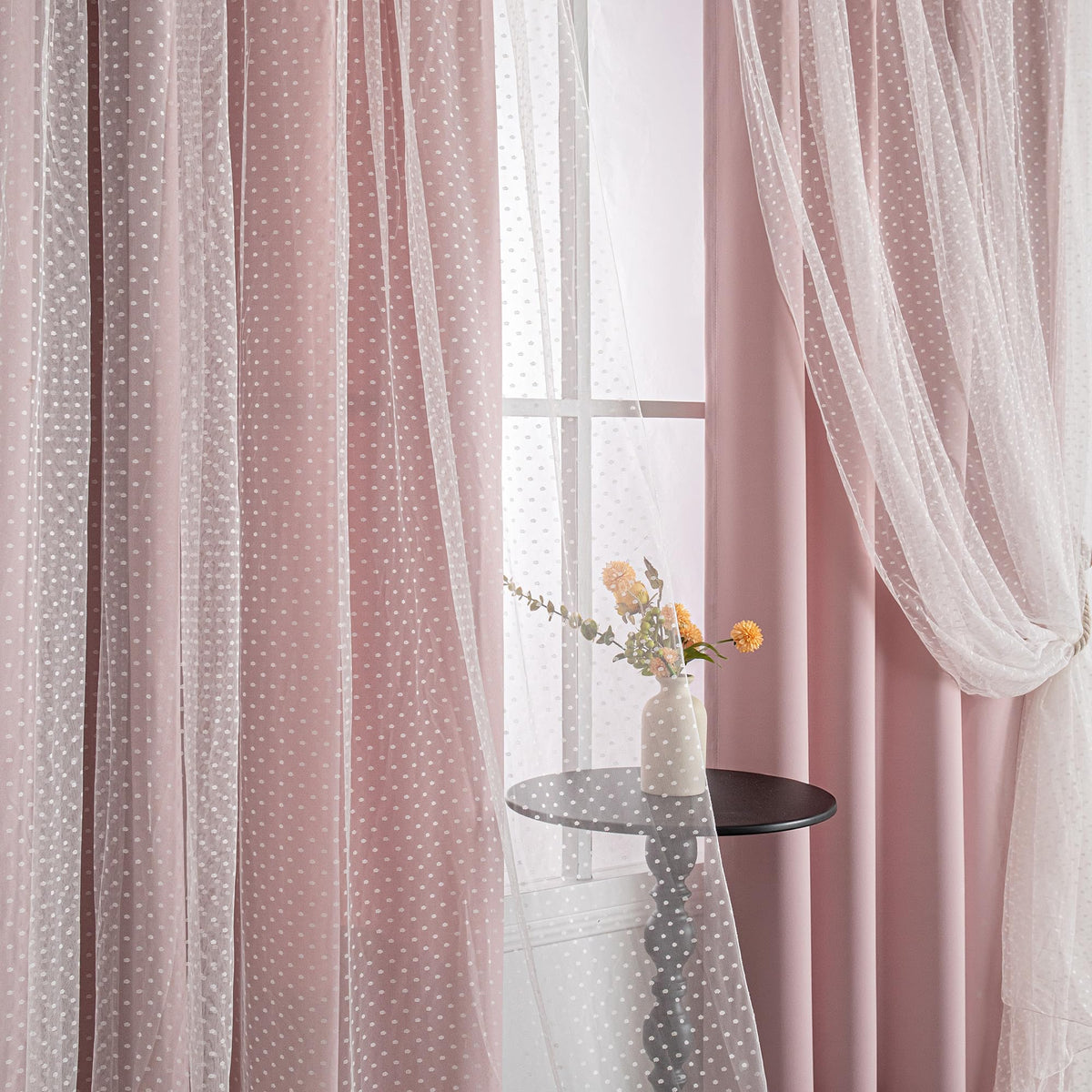 MYSKY HOME pink curtains front view showing elegant privacy and soft light control