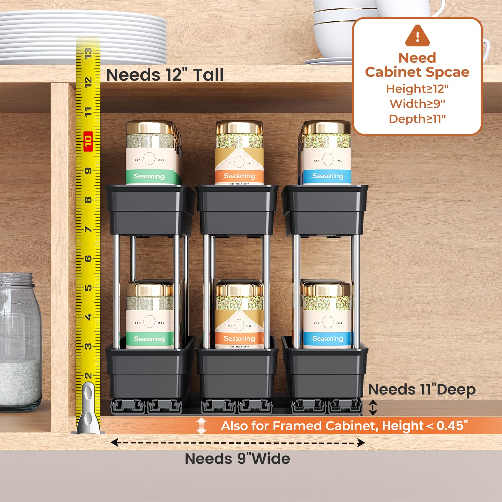 Mystozer drawer open with labeled jars for fast selection benefit