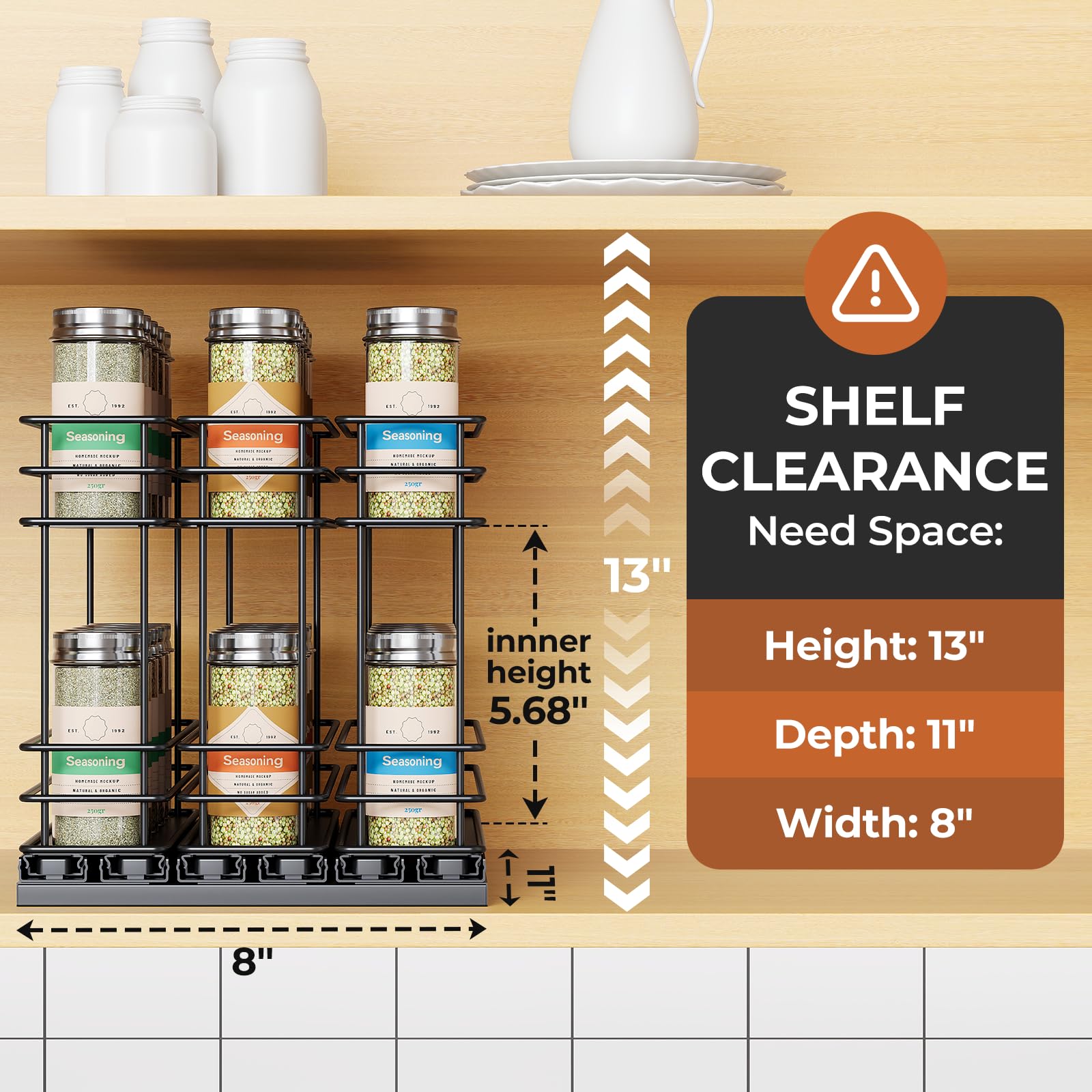 Mystozer top-down view with open drawers displaying organized spice jars