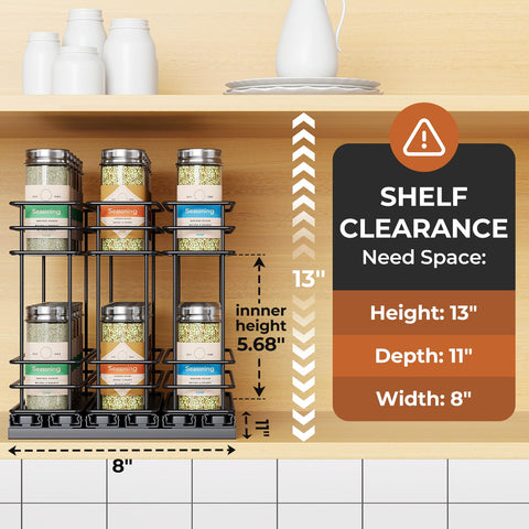 Mystozer top-down view with open drawers displaying organized spice jars
