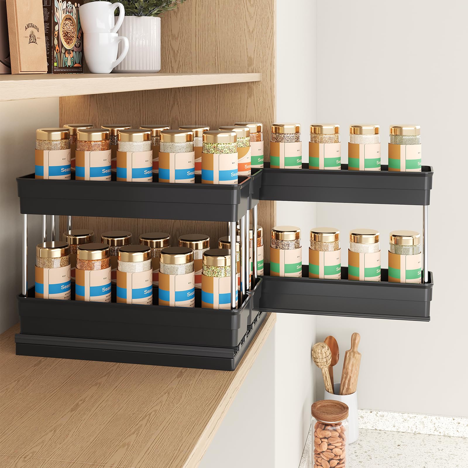 Mystozer placed inside cabinet for scale showing compact footprint benefit