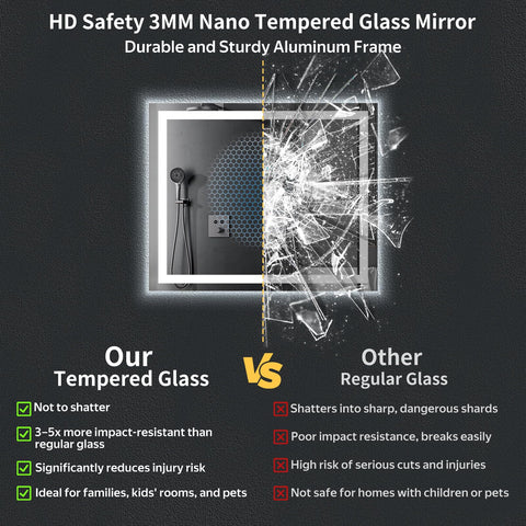 MYSUNORIA tempered glass edge emphasizing shatter-resistant safety benefit