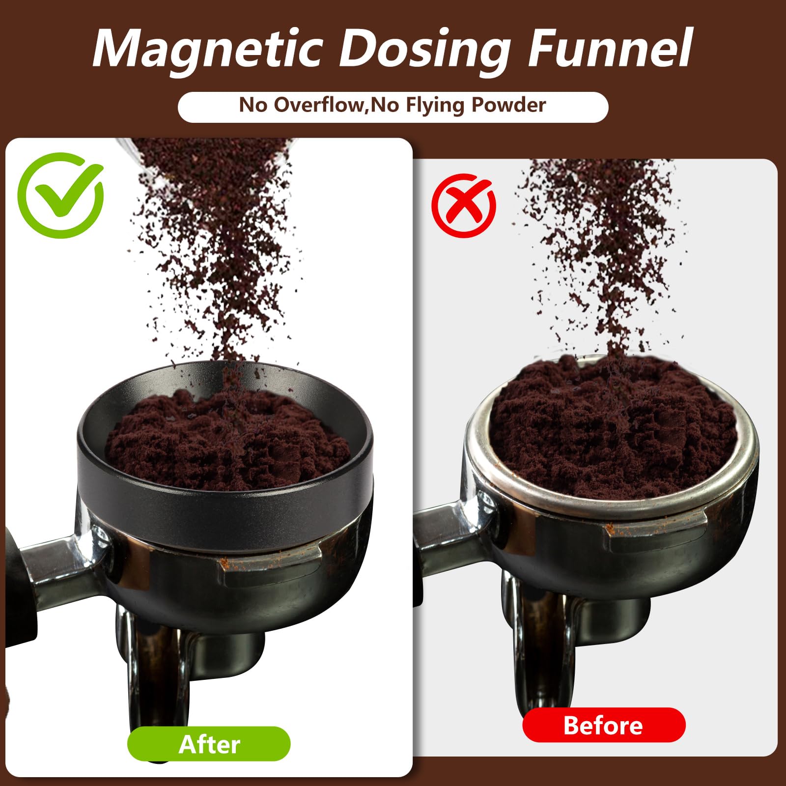 Mytdkxin dosing funnel attached to portafilter prevents spills while grinding
