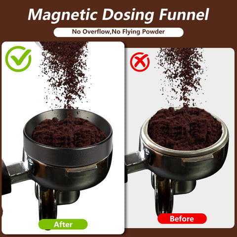 Mytdkxin dosing funnel attached to portafilter prevents spills while grinding