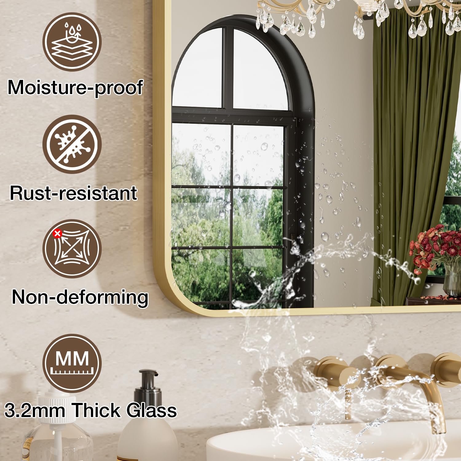 MZON mirror in protective packaging showing padding layers and benefit: arrives intact