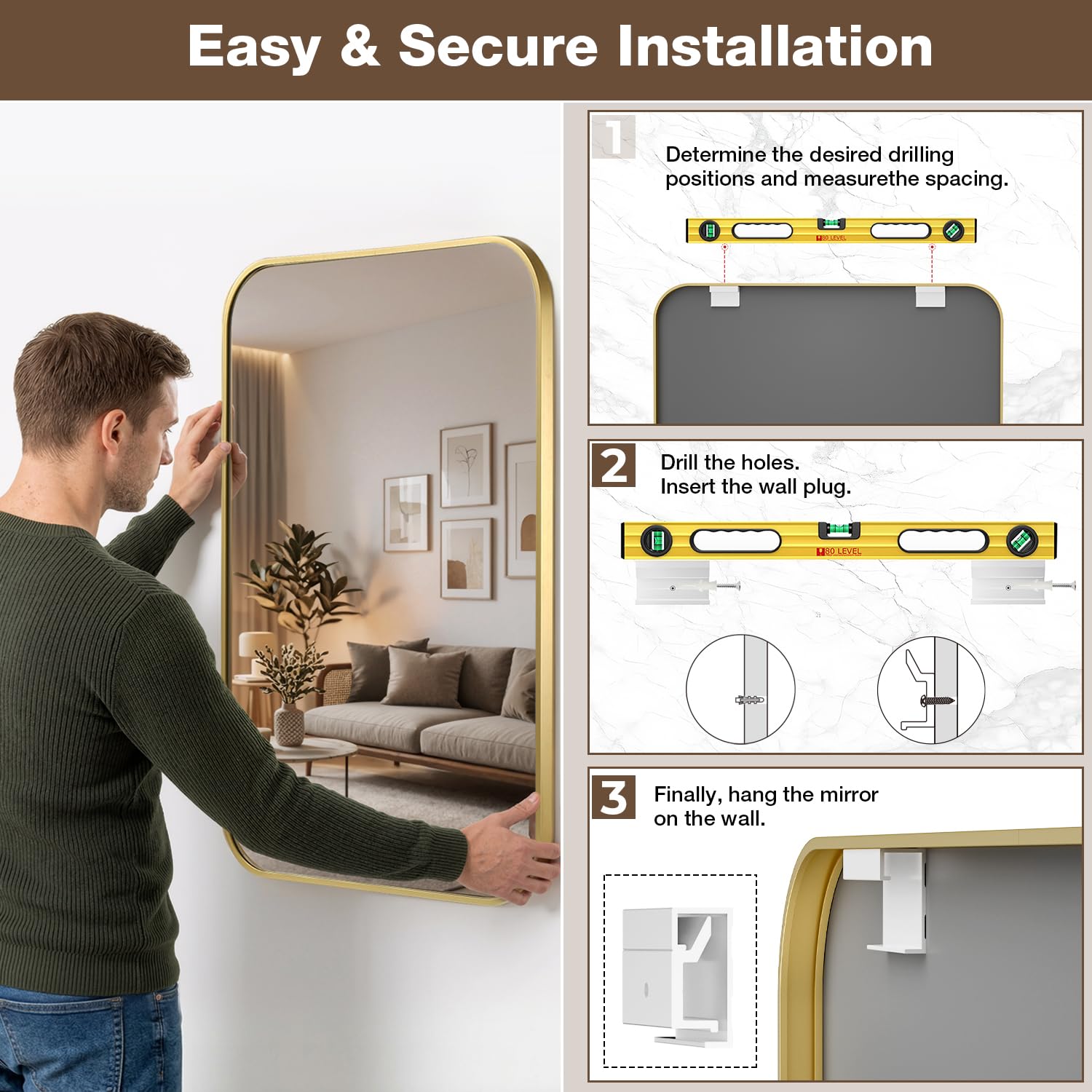 MZON mirror mounted horizontally above dual sinks showing flexible placement and benefit: versatile layout