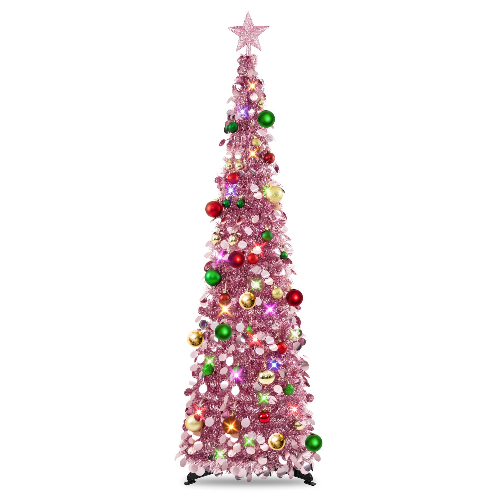 N&T NIETING front view showing rose gold tree fully decorated for instant display