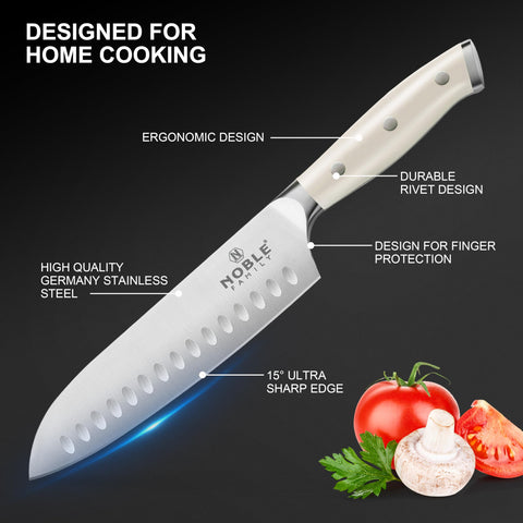 N NOBLE FAMILY close-up of high-carbon stainless blade edge showing sharpness benefit