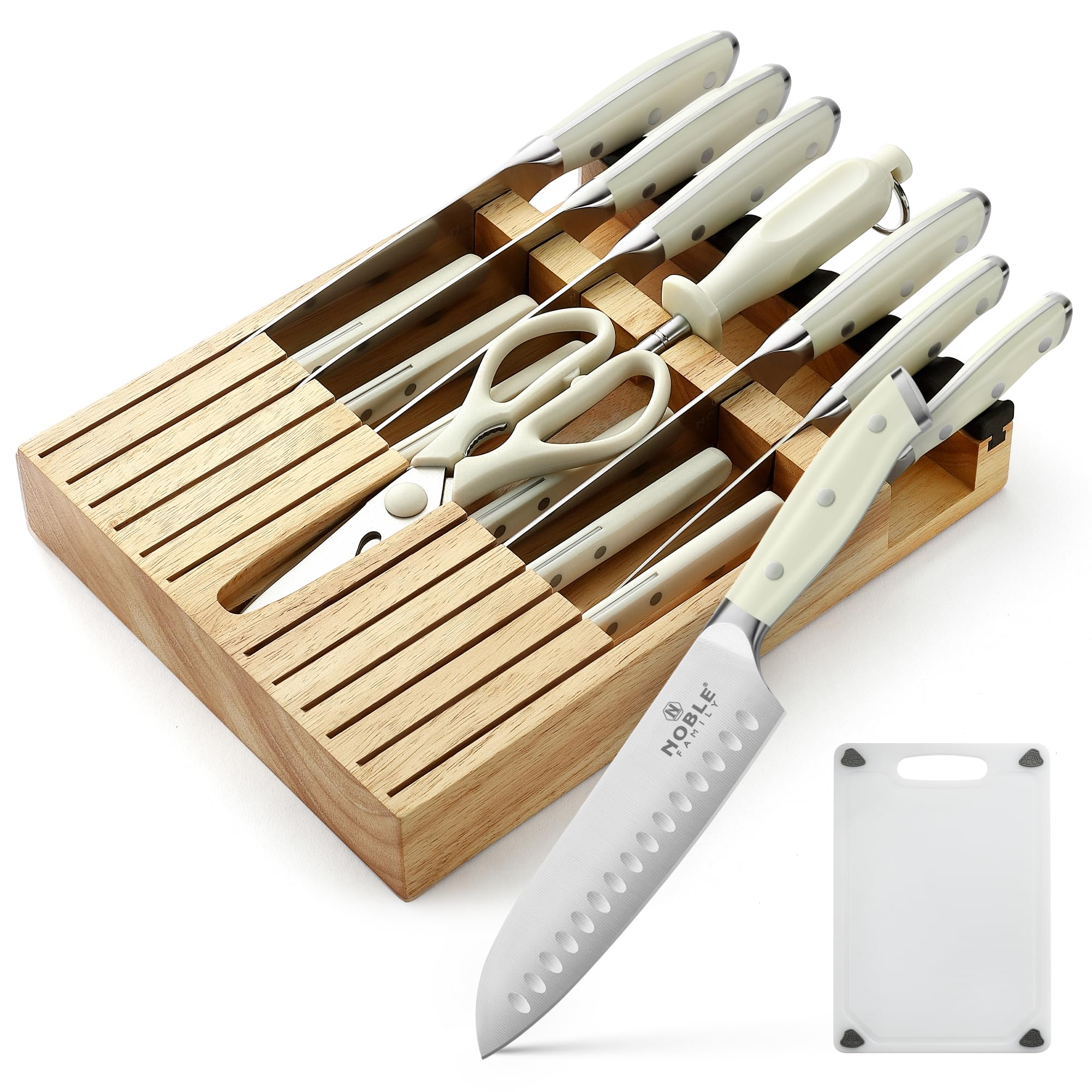 N NOBLE FAMILY front view of full 16-piece set showing neat storage and complete tools