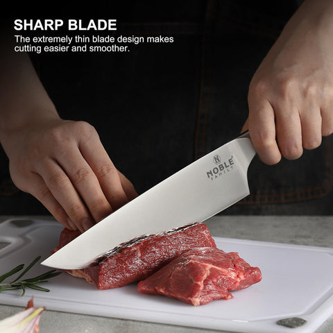 N NOBLE FAMILY kitchen shears and 8-inch sharpener close detail for easy maintenance