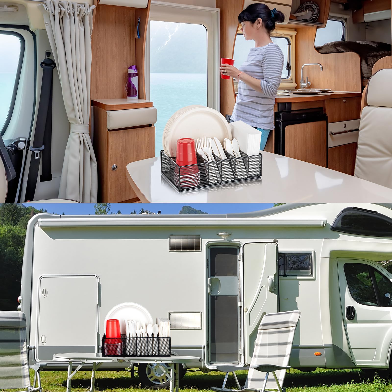 NACIMAX cup and plate slots with disposables showing correct fit and easy grab