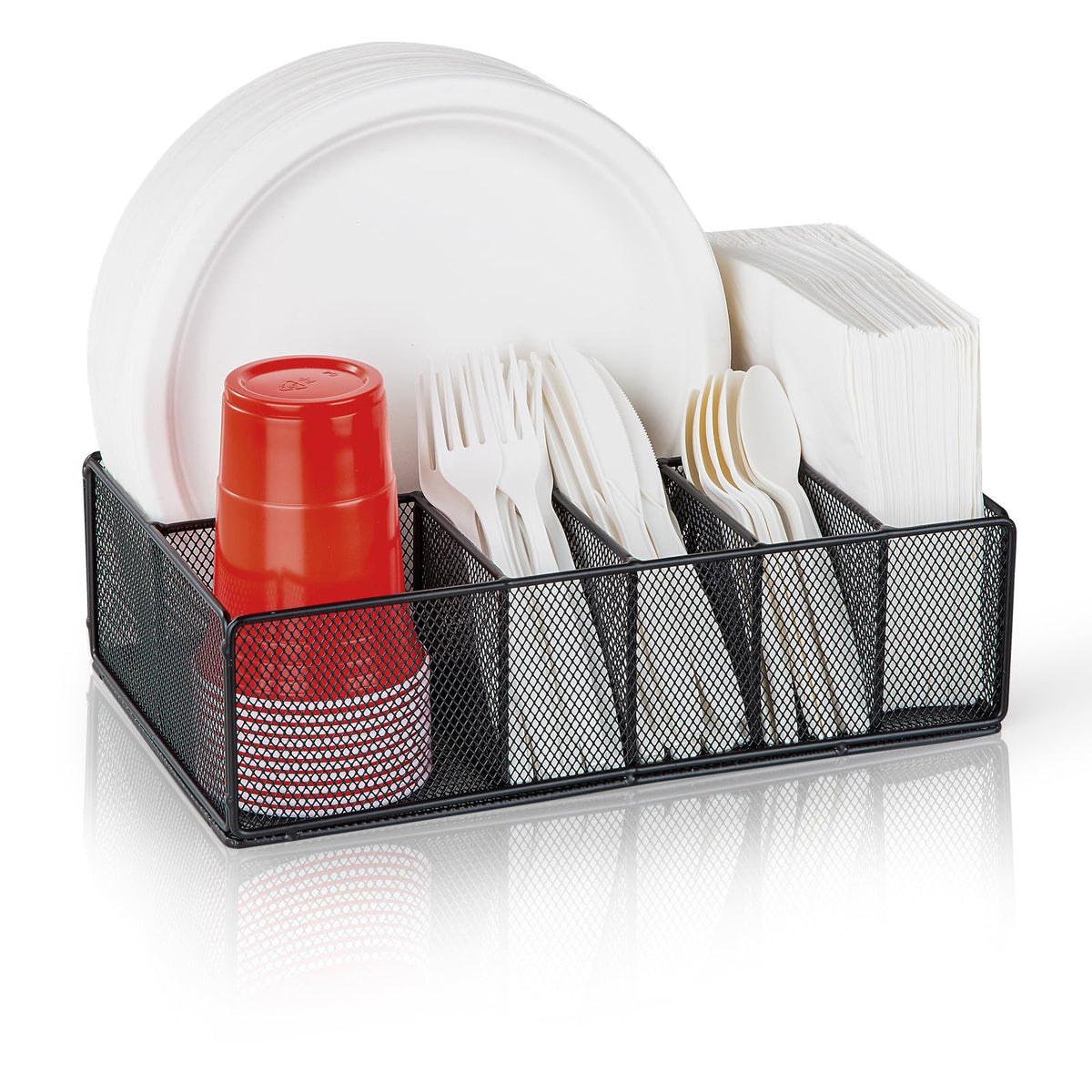 NACIMAX front view of plate organizer showing six compartments and tidy layout