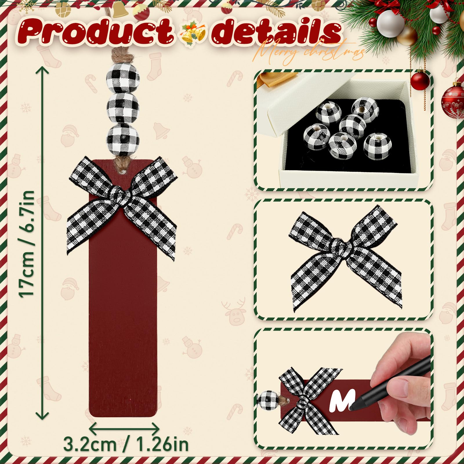 Nackiy plaid bow and beads detail highlighting festive accents