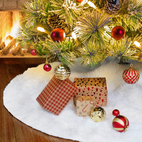 Nackiy tree skirt front view showing full 48-inch plush coverage and neat finish