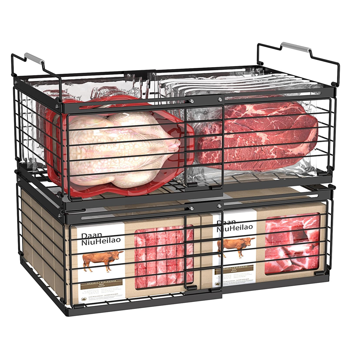 NADAMOO front view of two expandable baskets showing clean storage benefit