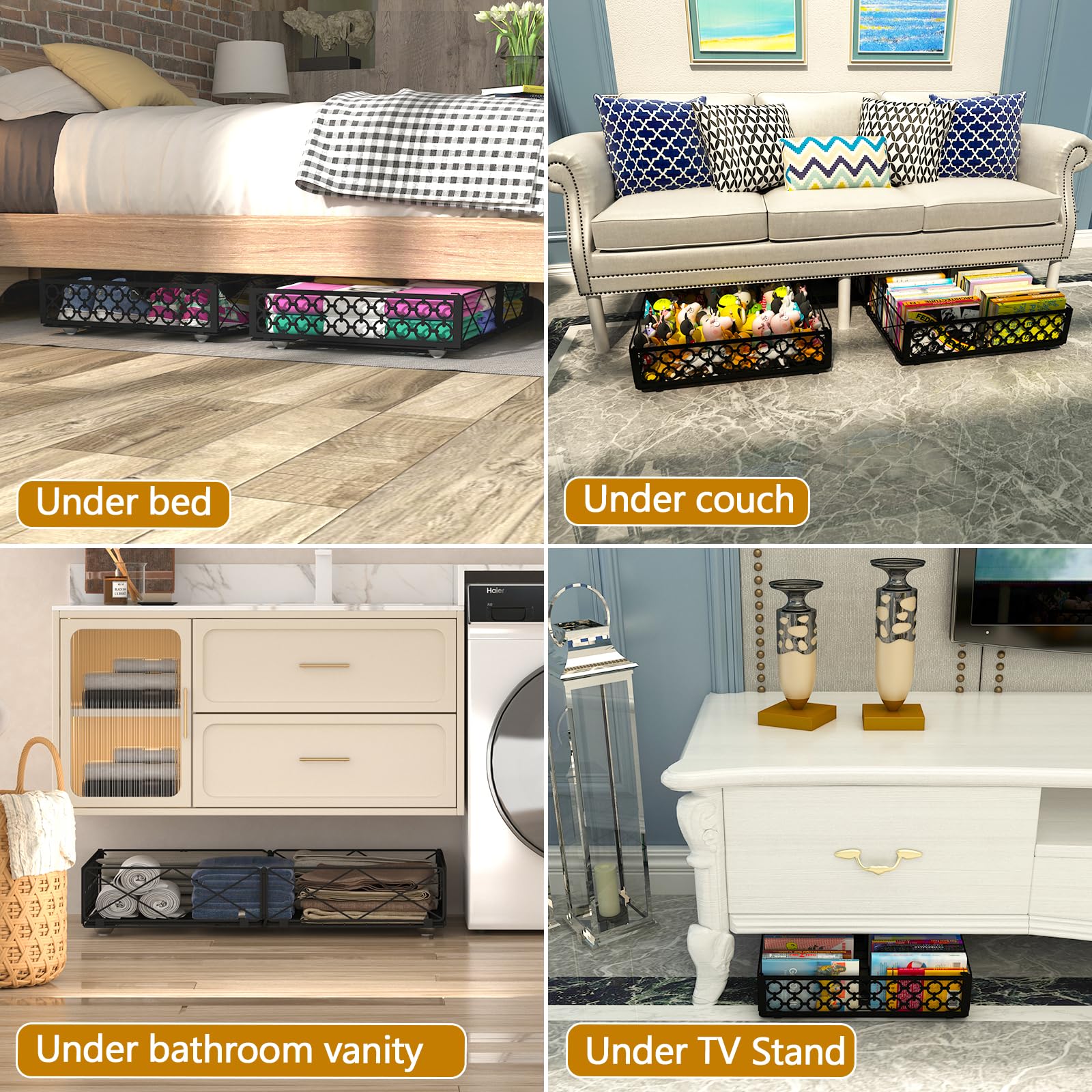 NADAMOO being pulled from beneath a sofa to show easy everyday access