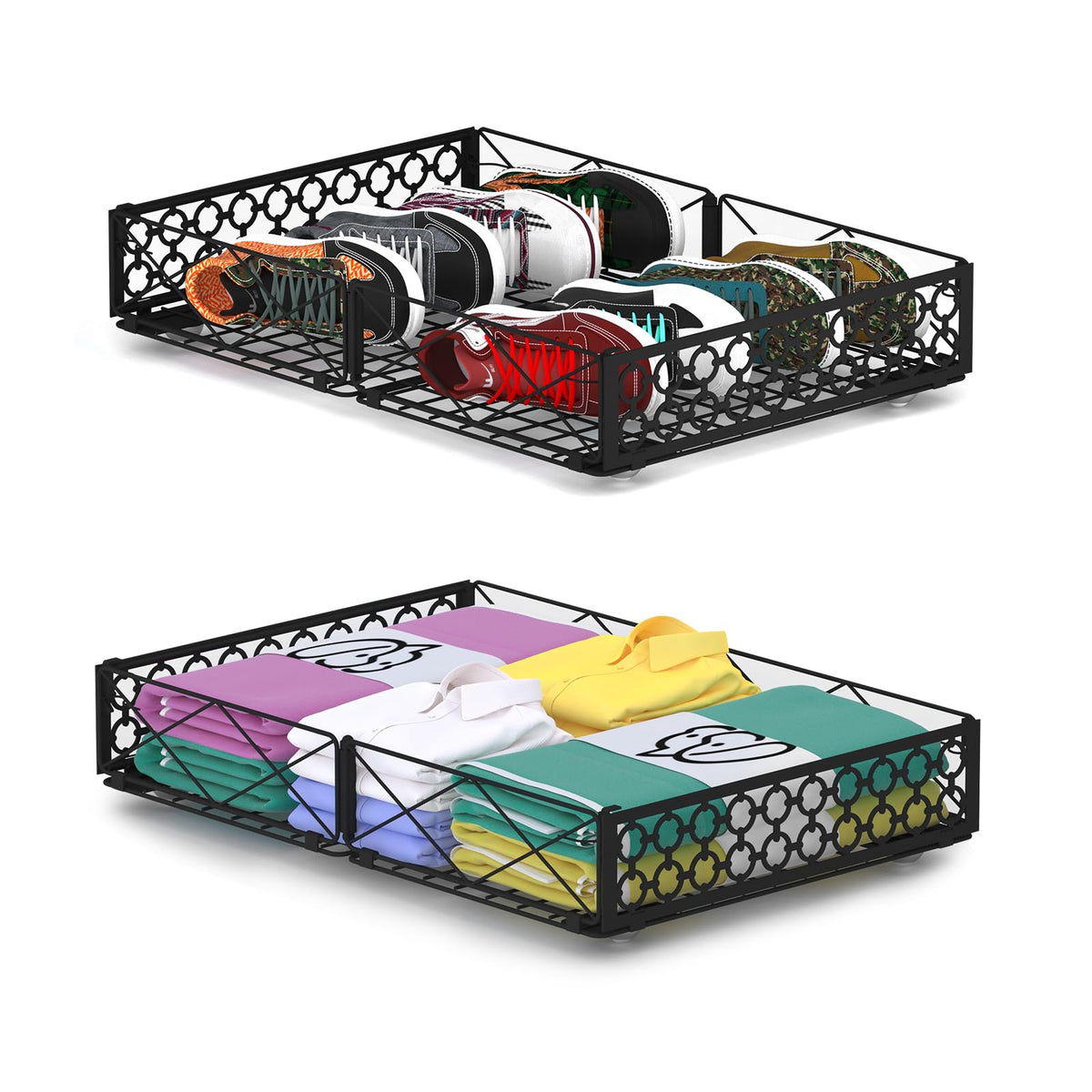NADAMOO front view of rolling under-bed organizer showing low profile and accessibility