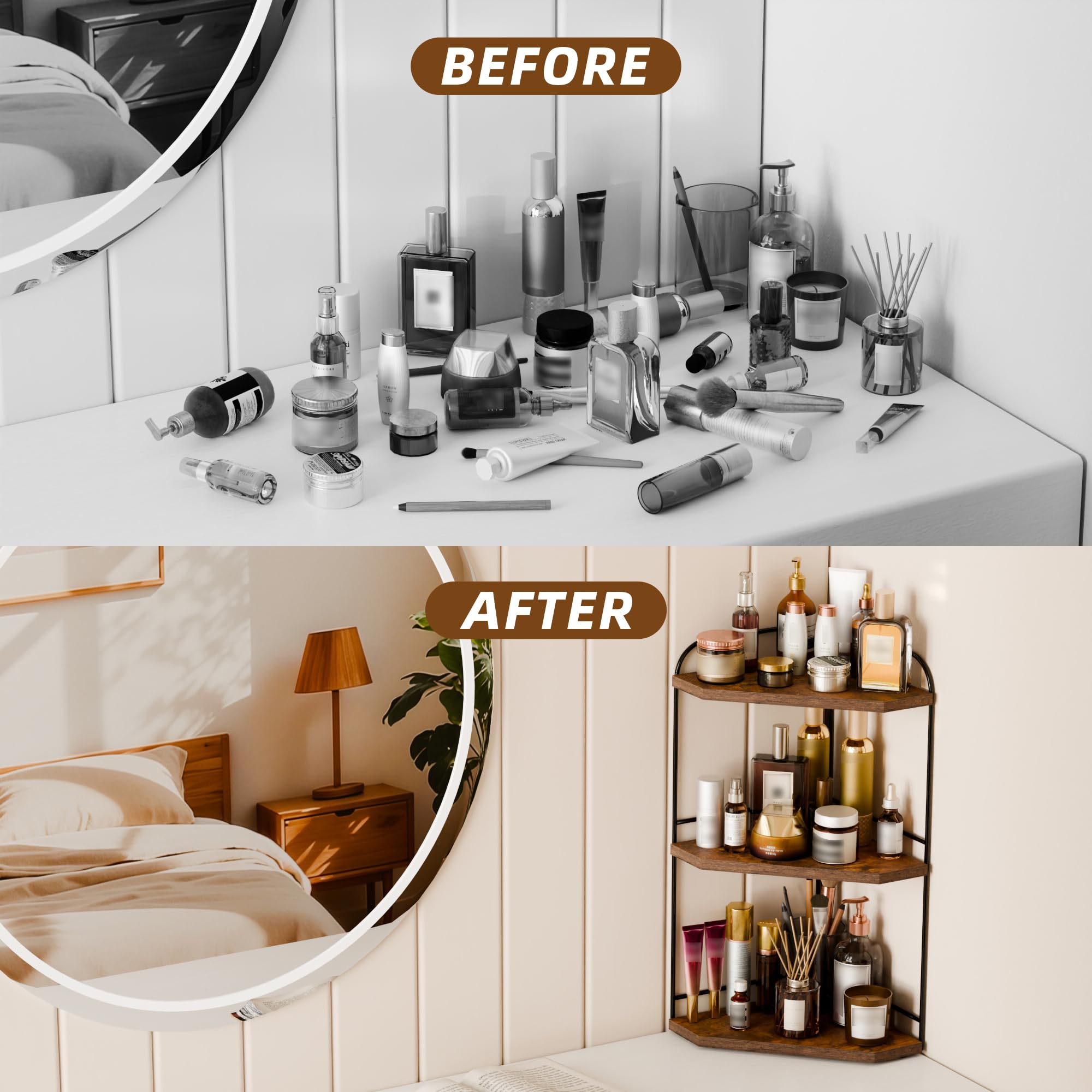 Naeqieo lifestyle styled vanity showing rustic finish blending with decor benefit