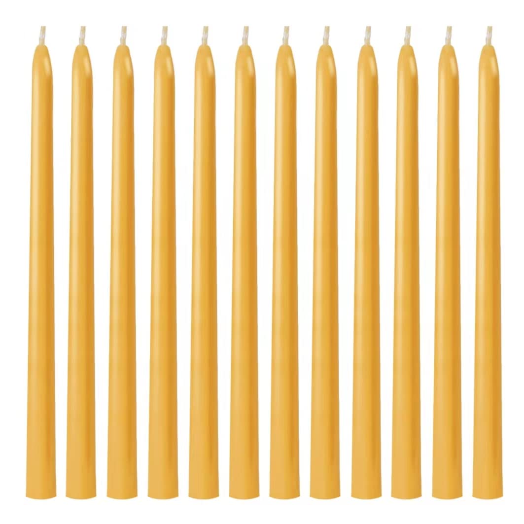 Nafziger front packaging showing 12 beeswax tapers and natural presentation, elegant gift appeal