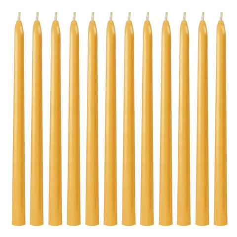 Nafziger front packaging showing 12 beeswax tapers and natural presentation, elegant gift appeal