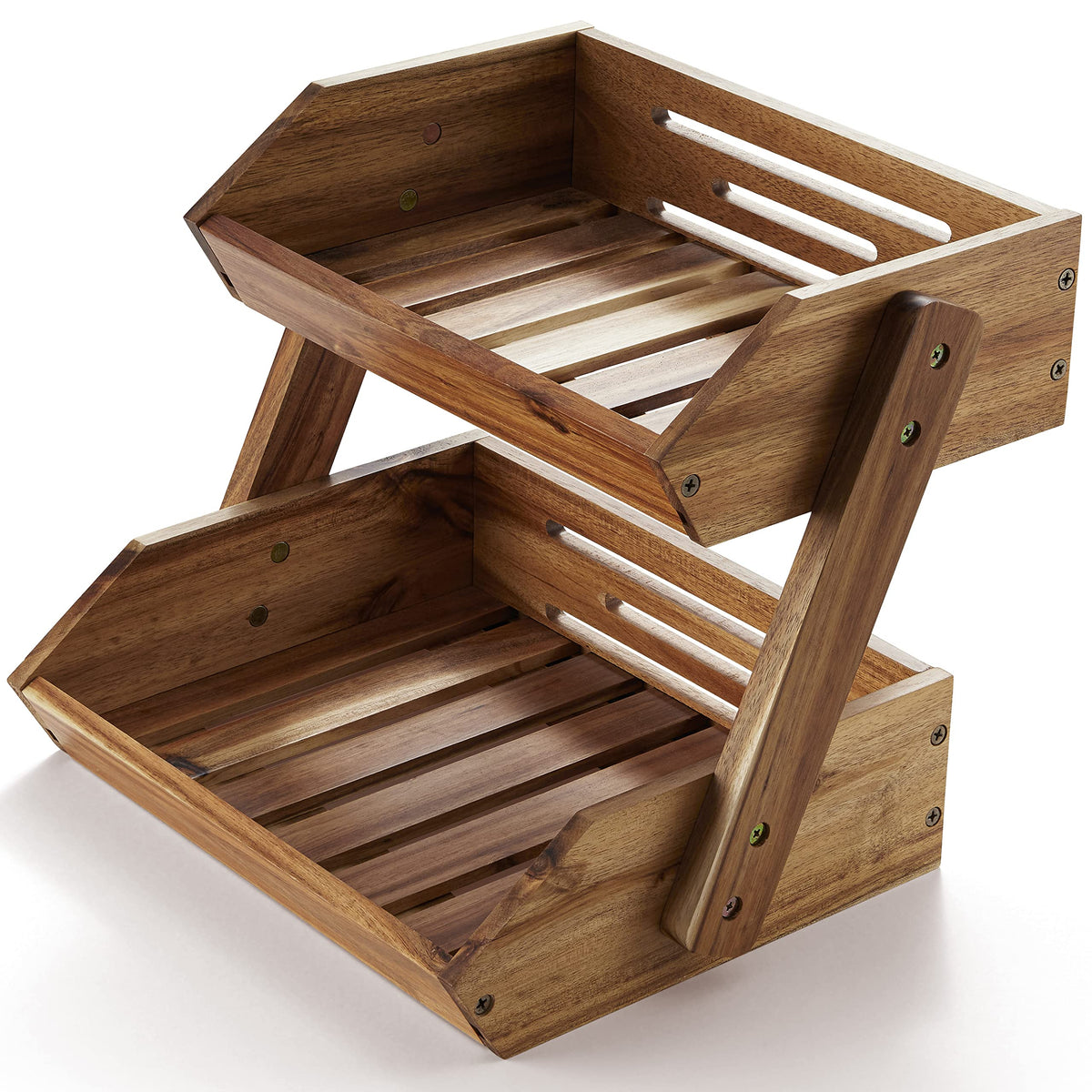 NAGAWOOD front view showing two-tier storage and tidy counter display benefit
