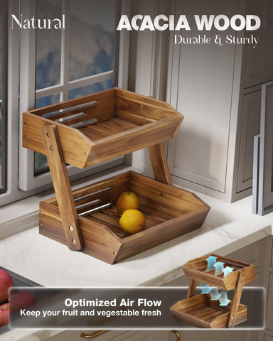 NAGAWOOD closeup of top and bottom tiers highlighting sturdy construction benefit